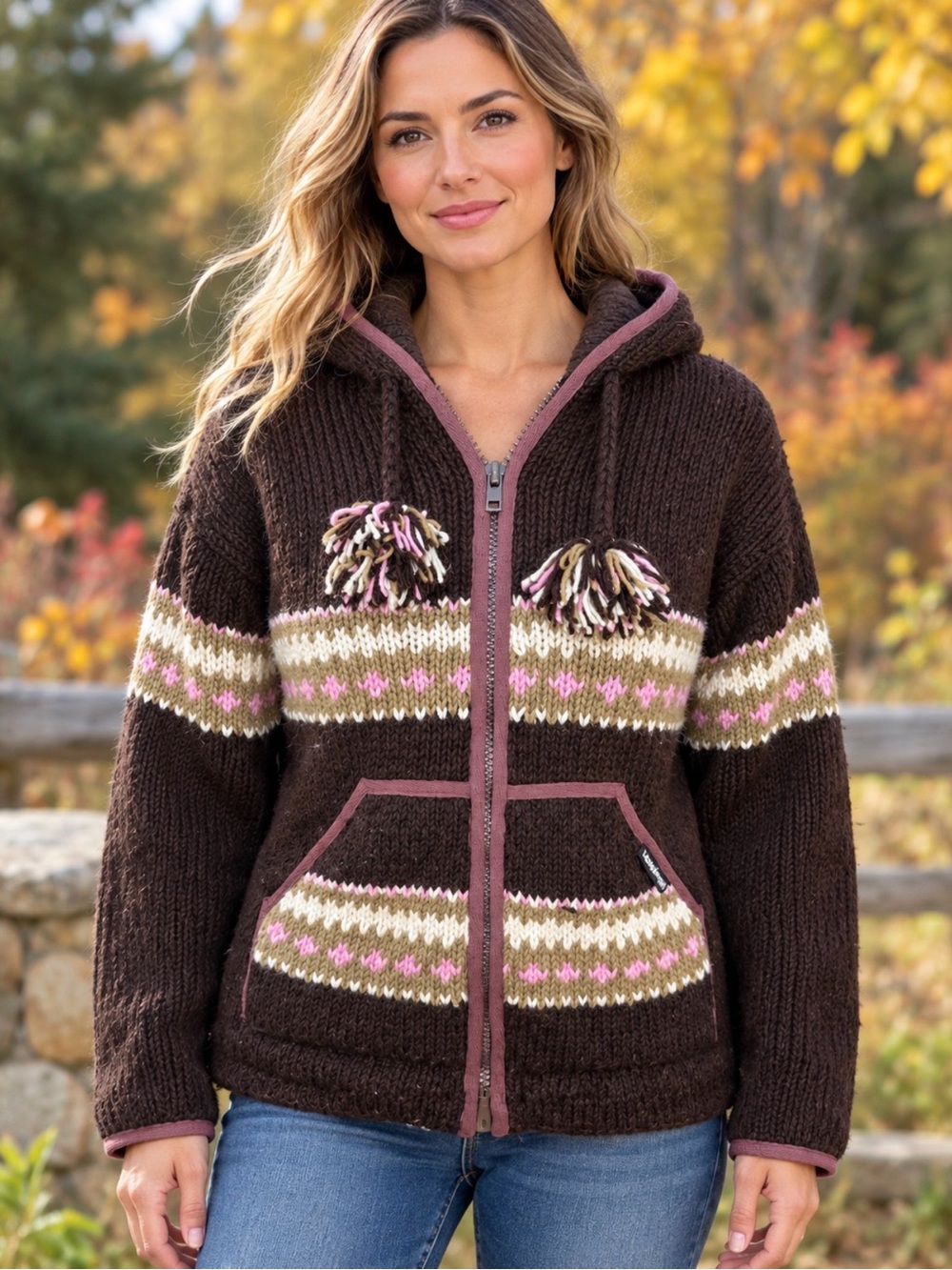 Laundromat lambswool heavy knit fleece lined hooded cardigan sweater